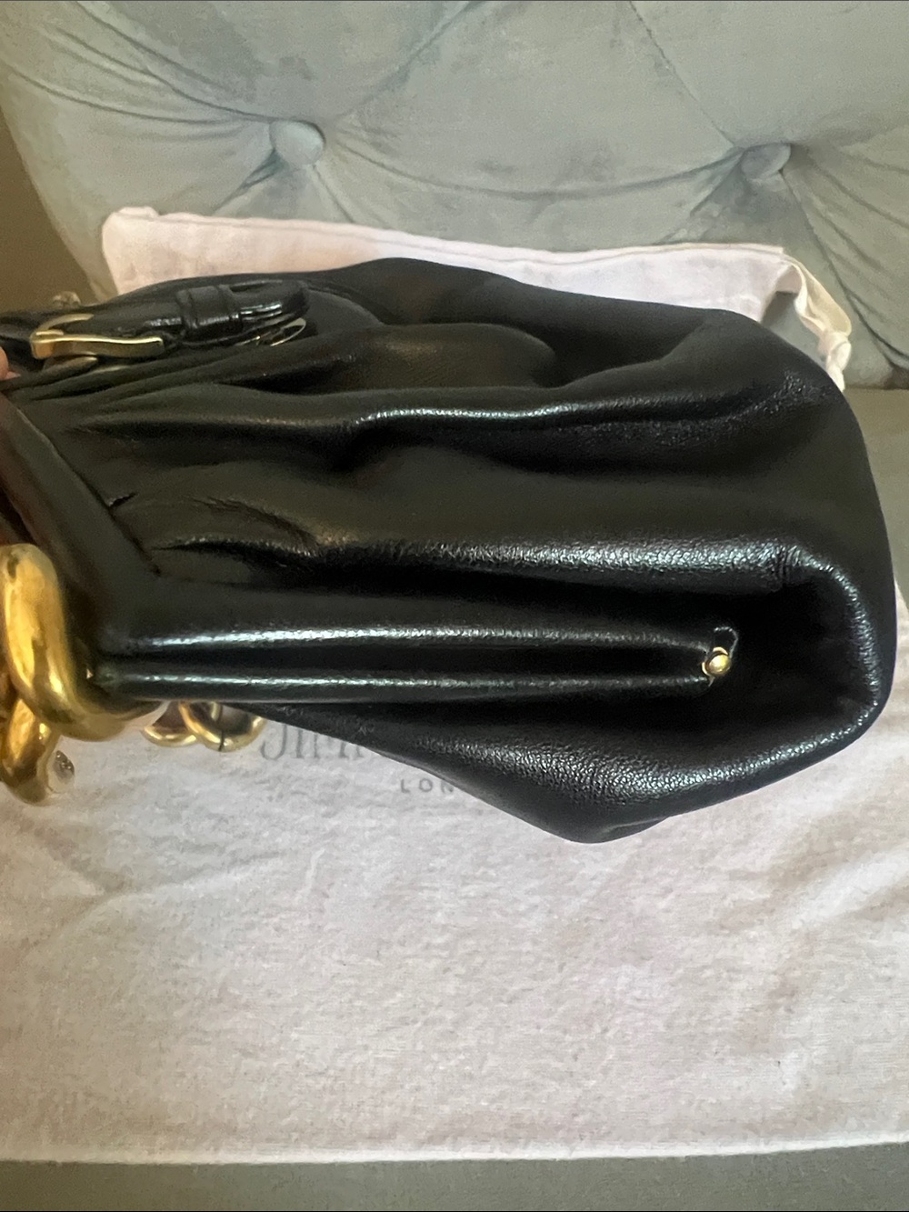 Jimmy Choo Black Leather Shoulder Bag with Gold Chain Strap with bangle bracelet - Picture 13 of 15